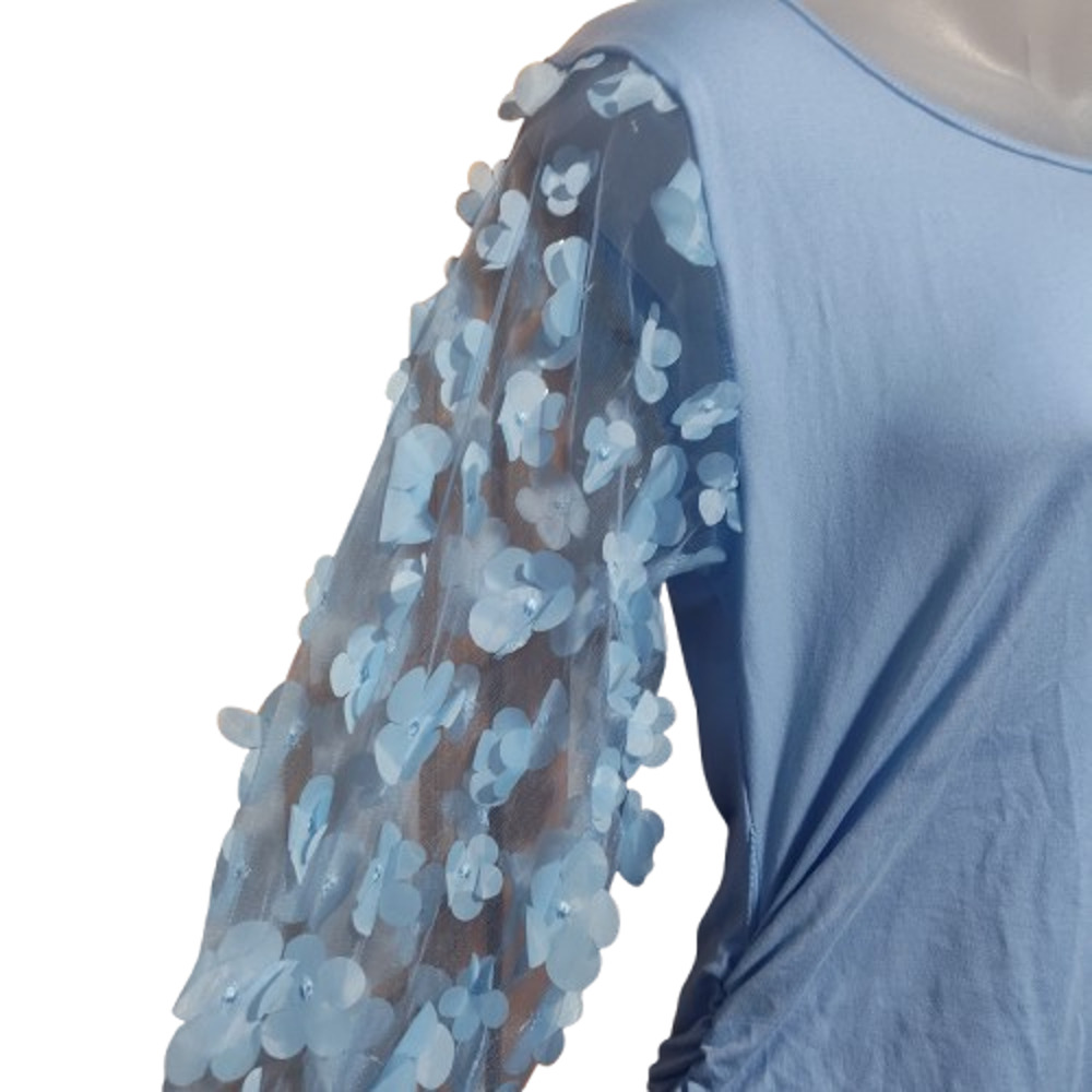 Women’s Light Blue Floral Mesh Sleeve Bodycon Style Mini Dress Size S BG40 - Picture 4 of 5